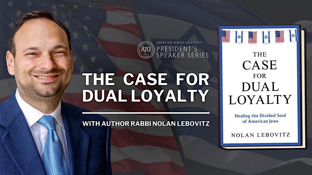 Rabbi Nolan Lebovitz next to The Cast for Dual Loyalty book